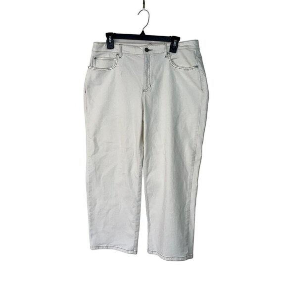 Eileen Fisher Crop Jeans Size 12 Cream Undyed Denim Straight Leg Organic Cotton - Picture 1 of 9